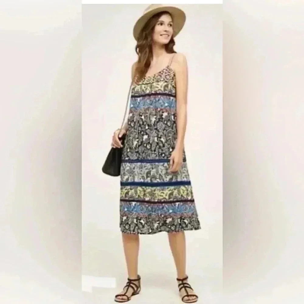 Woman ANTHROPOLOGIE ONE SEPTEMBER Cosima Sleeveless Print Midi Dress Sz XS EUC